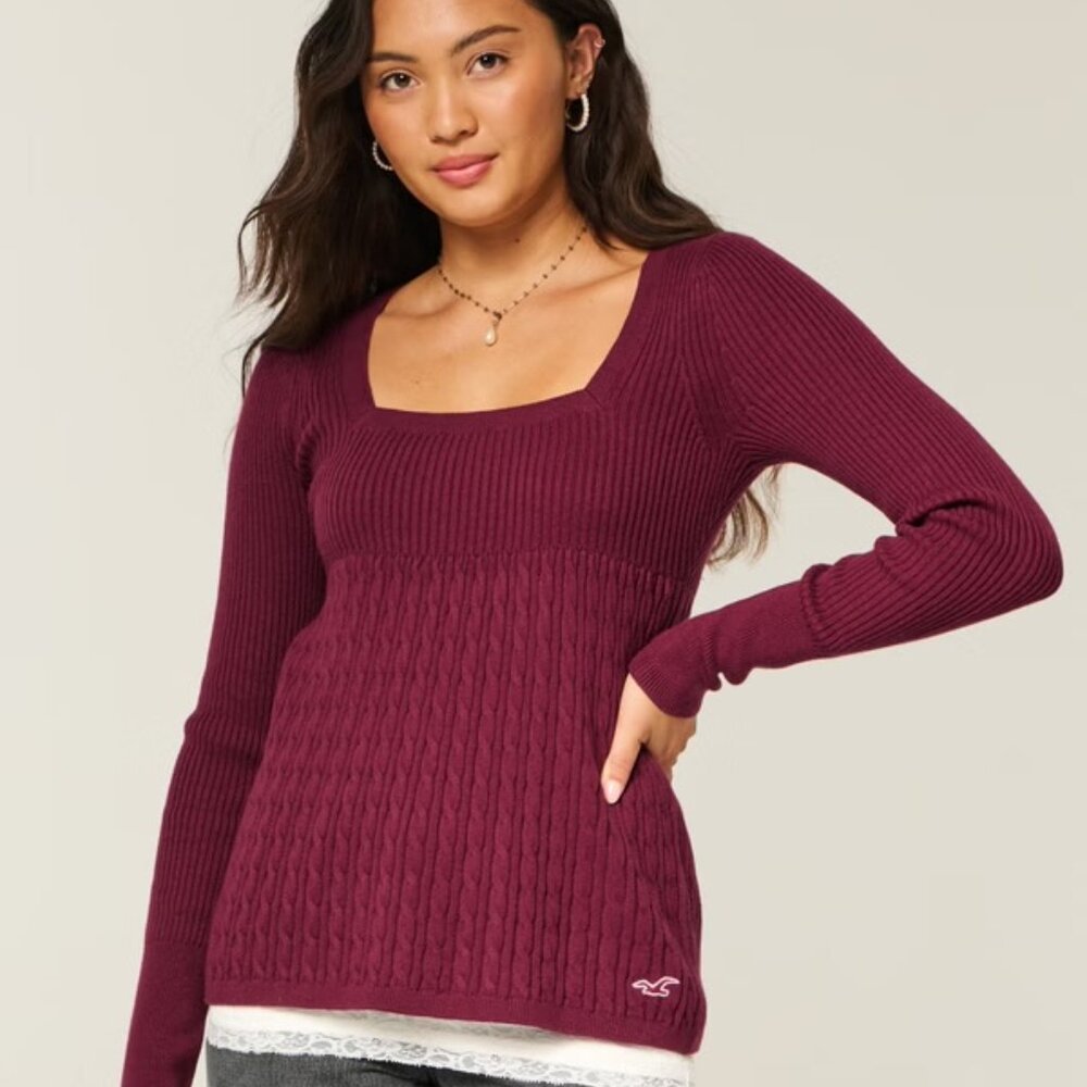 Hollister Long-Sleeve Square-Neck Babydoll Top Size XL